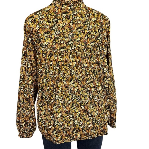 3/$30 🍂 Overlover Yellow & Brown Paisley Button Down Cotton Blouse - Picture 8 of 12